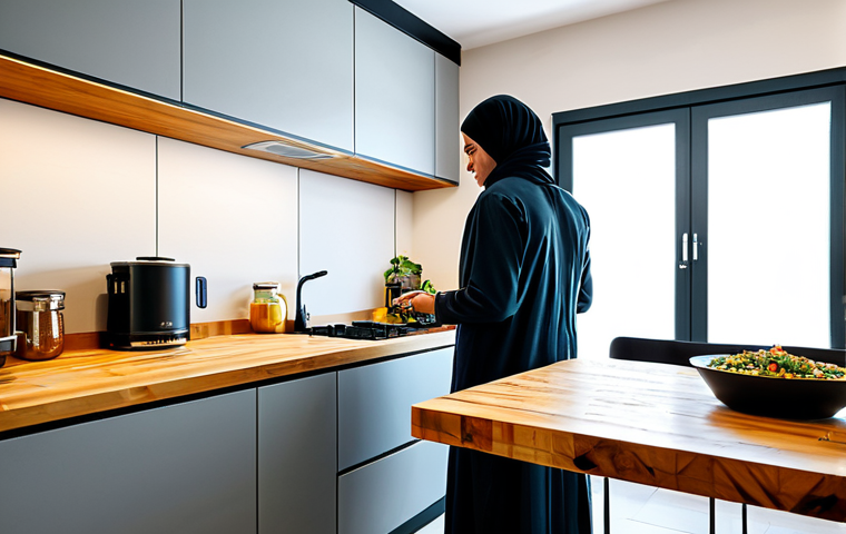 지속 가능한 홈 리노베이션을 위한 실천 사례 - "A family-friendly scene of a traditionally dressed Arab family, fully clothed in modest attire, enj...