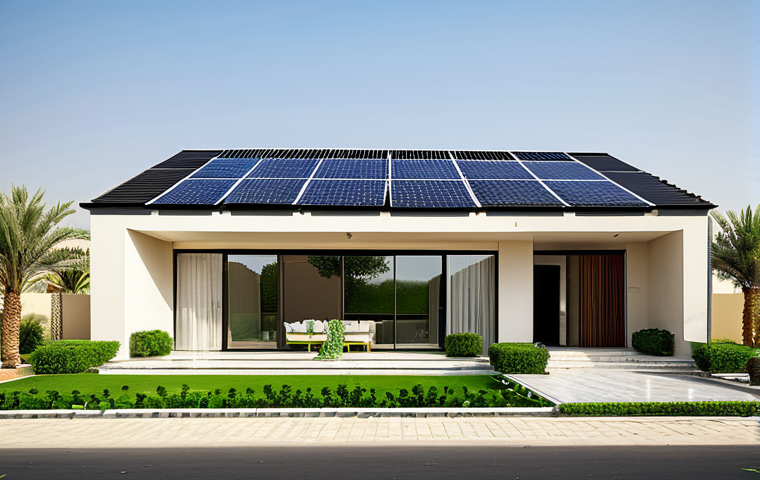 리노베이션에서의 지속 가능한 난방 시스템 - Modern Sustainable Home**
"Exterior of a modern home in Riyadh, Saudi Arabia, featuring solar panel...