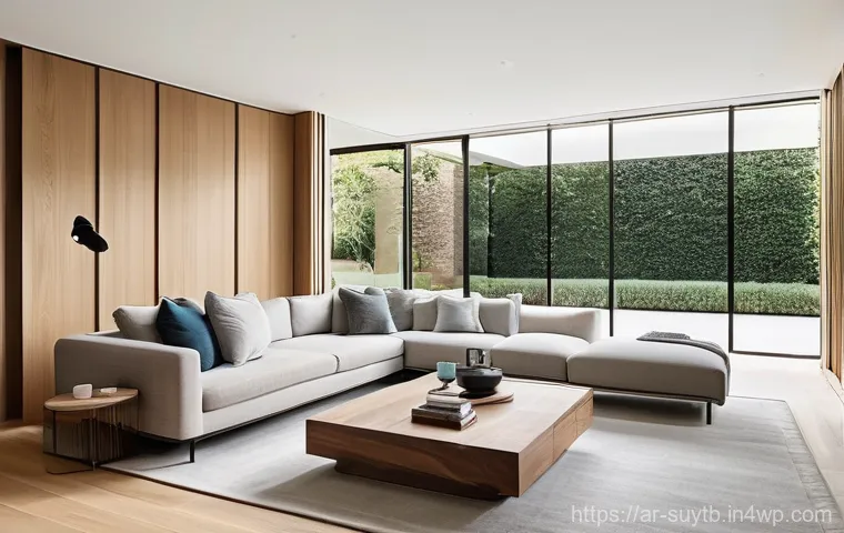 자연 채광을 극대화하는 홈 리노베이션 기법 - **A sun-drenched, modern open-plan living space.** The room features expansive, floor-to-ceiling win...