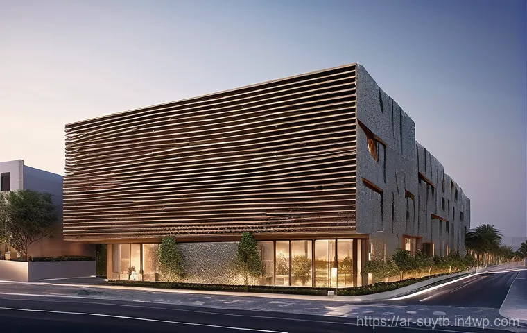 전통적인 건축 기법과 현대적 접근의 조화 - "A contemporary architectural masterpiece standing proudly in a vibrant Arab city. The facade elegan...
