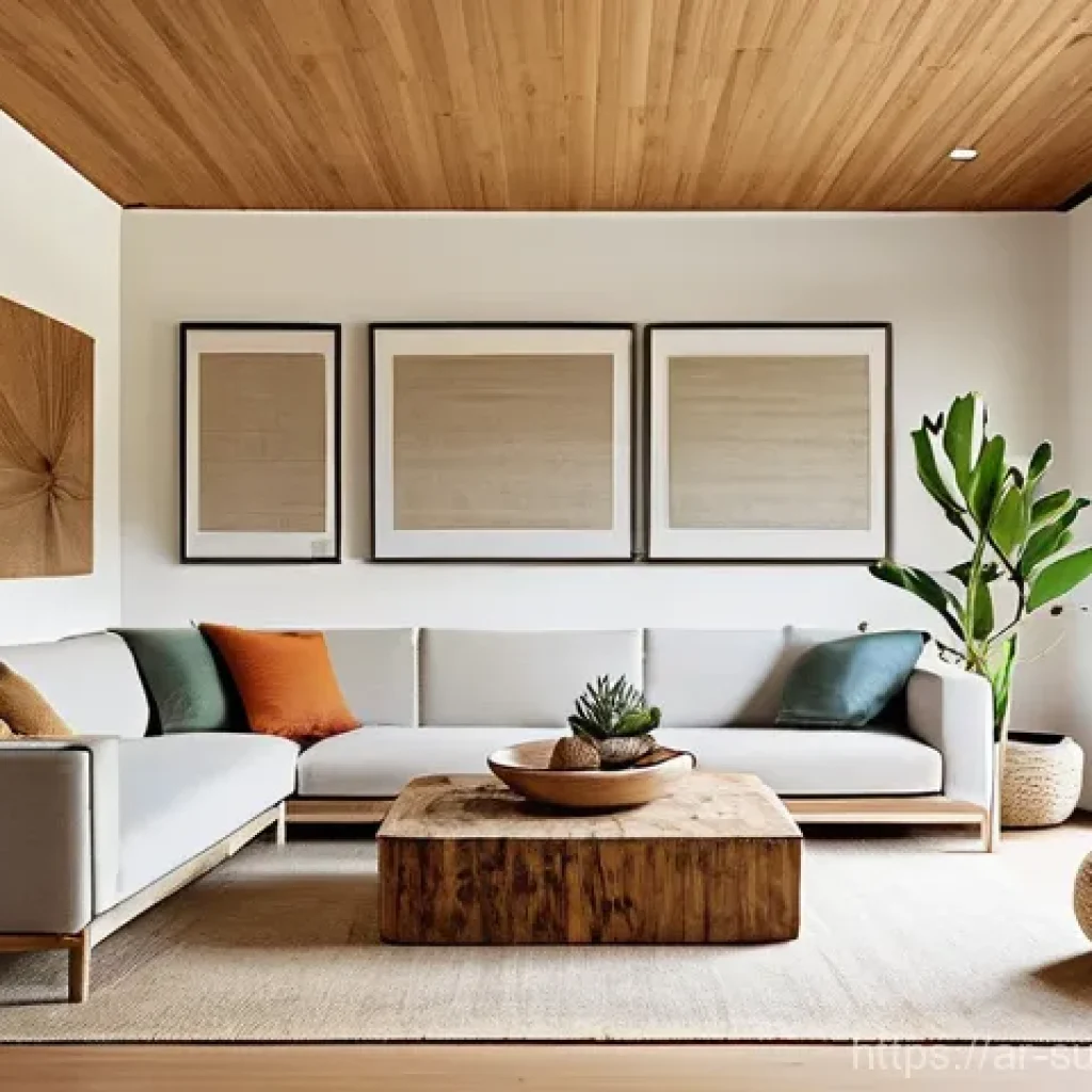 지속 가능한 홈 리노베이션을 위한 예산 세우기 - **Prompt:** A bright and airy living room interior, showcasing sustainable design. The walls are pai...