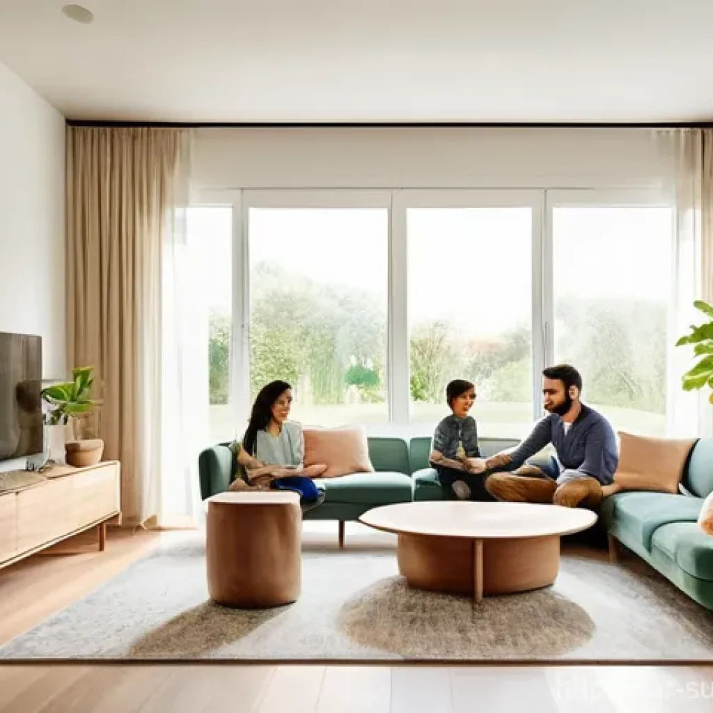 지속 가능한 홈 리노베이션을 위한 정부 지원 프로그램 - **Prompt 1: Family Comfort in a Sustainable Home**
A wide shot of a bright, modern living room i...