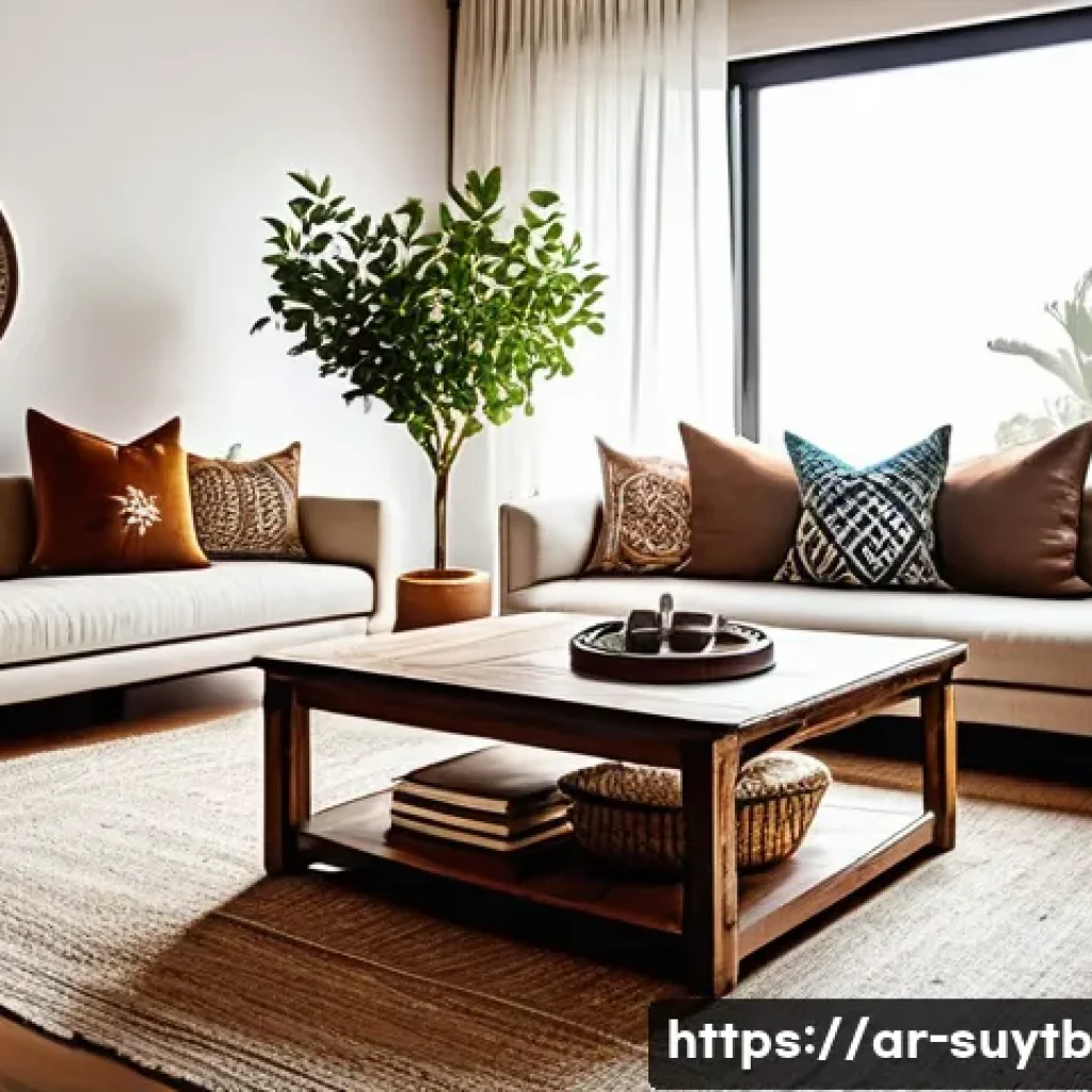 재활용된 자재를 활용한 홈 리노베이션 - **A Cozy Upcycled Living Room with Arabic Touches**
    A warm, inviting living room decorated with ...