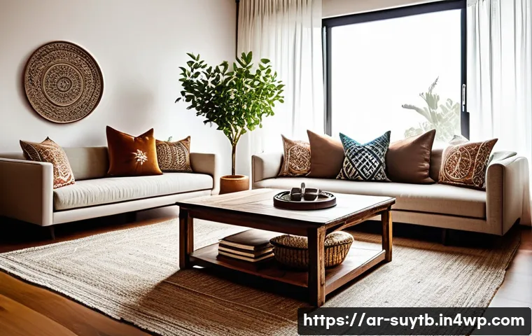 재활용된 자재를 활용한 홈 리노베이션 - **A Cozy Upcycled Living Room with Arabic Touches**
A warm, inviting living room decorated with ...