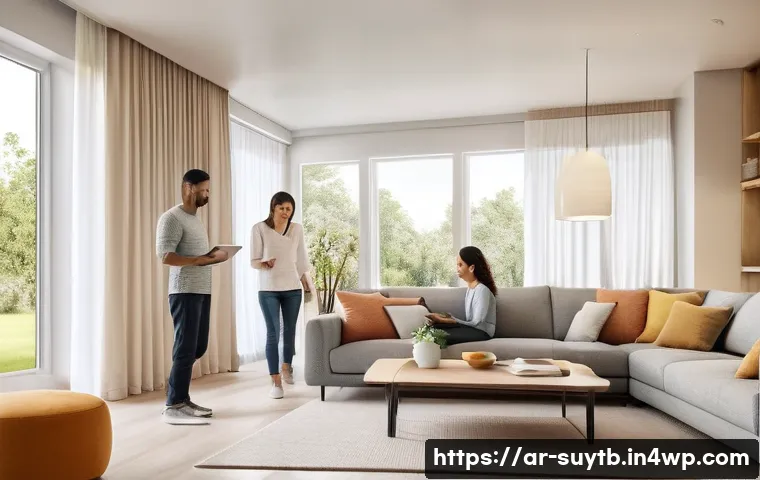 에너지 효율적인 홈 리노베이션 팁 - **Prompt 1: Smart Home for a Modern Family**
A bright, inviting living room filled with natural ...