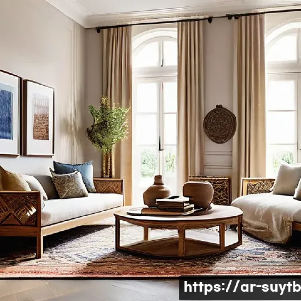 친환경 인테리어 소품의 활용 방법 - **Prompt 1: A Modern Arabic Living Room with Sustainable Wood Furniture**
A bright, inviting mod...