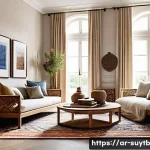 친환경 인테리어 소품의 활용 방법 - **Prompt 1: A Modern Arabic Living Room with Sustainable Wood Furniture**
    A bright, inviting mod...