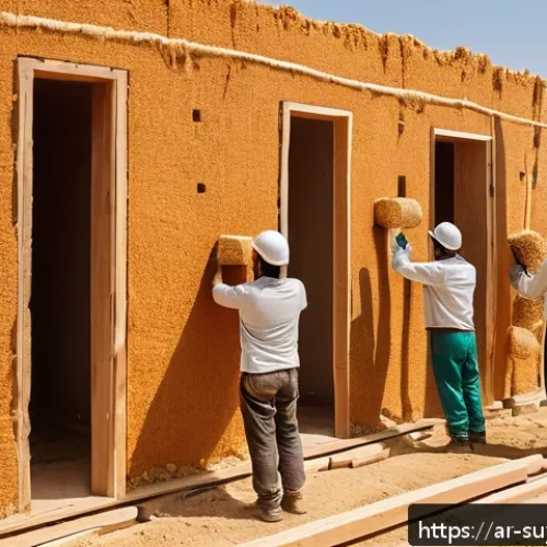 환경 친화적인 방수 및 단열재 선택 - A modern eco-friendly building construction site in a Middle Eastern urban setting, showcasing natur...